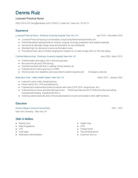 Licensed Practical Nurse Resume Examples And Tips Zippia