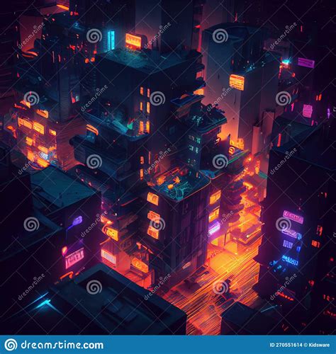 Cyberpunk City Nightscape With Hyperrealistic Detail Made With Generative Ai Stock Illustration