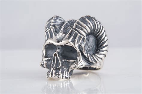 Massive 925 Silver Horned Skull Ring For Real Men Sterling Etsy
