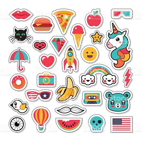 Trendy Fashion Chic Patches Pins Badges And Stickers Design Set