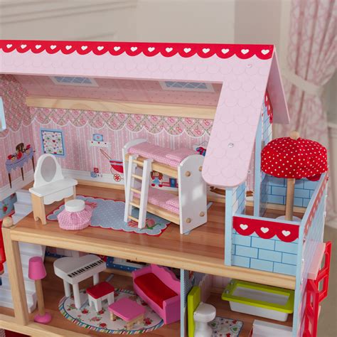 Wooden Doll Cottage With Furniture Girls Pretend Play Dollhouse By