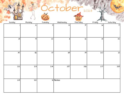 Fillableeditable October Calendar October 2023 Printable Etsy