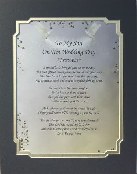 Gifts from mother to son on wedding day. Details about TO MY SON ON HIS WEDDING DAY POEM ...