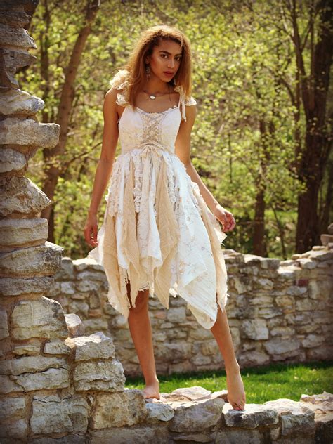 Handmade White Tattered Boho Lace Fairy Corset Dress By The Look