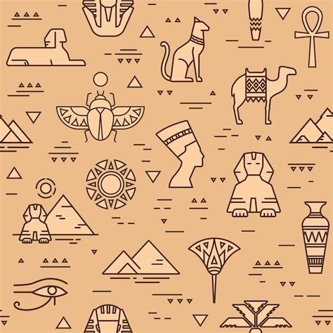 Premium Vector Egyptian Seamless Pattern Of Symbols Landmarks And Signs Of Egypt