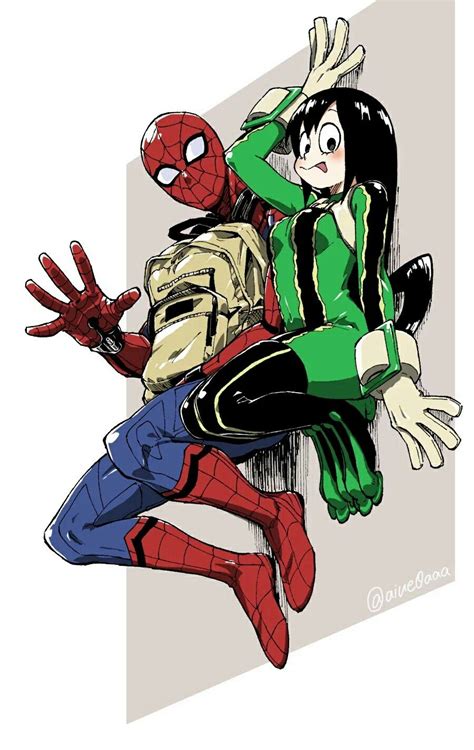Spiderman And Tsuyu Asui Marvel And Boku No Hero Academia Cross Over