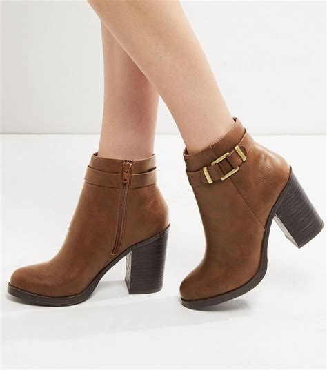 Tan Buckle Strap Block Heel Ankle Boots New Look Tan Leather Ankle Boots Boots Tan Ankle Boots