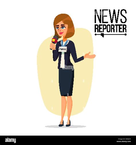 Female Journalist Vector Microphone Professional Reporter Isolated
