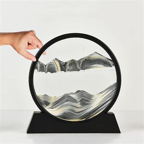 Moving Sand Art Picture Liquid Motion Sandscapes Decor Round Glass 3d Dynamic Deep Sea Flowing