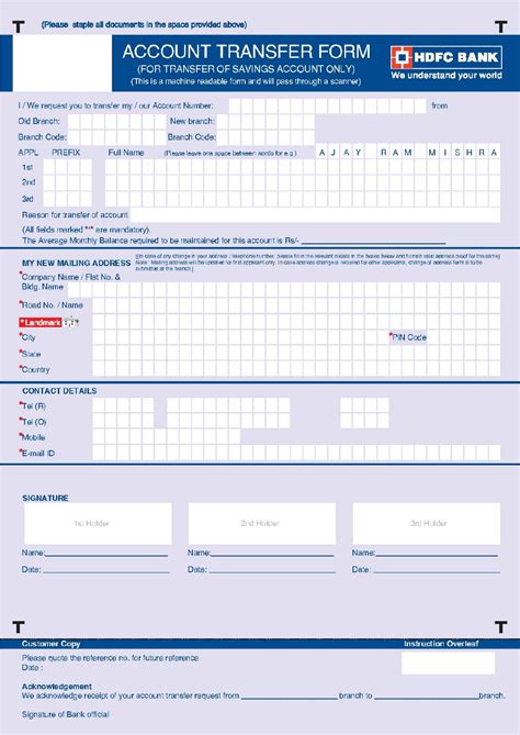 Ascii characters only (characters found on a standard us keyboard); Bank Account Transfer Form - HDFC BANK Free Download