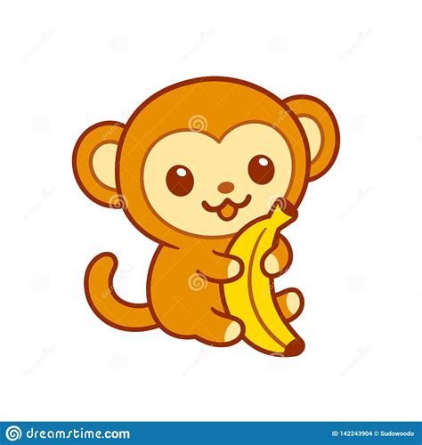 Cute Cartoon Baby Monkey With Banana Illustration De Vecteur