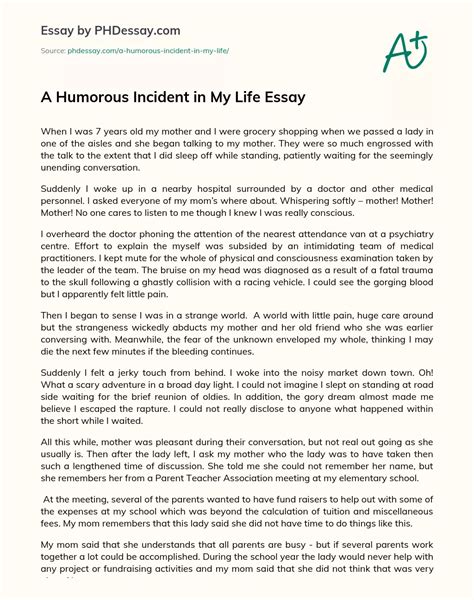 A Humorous Incident In My Life Narrative And Descriptive Essay Examples