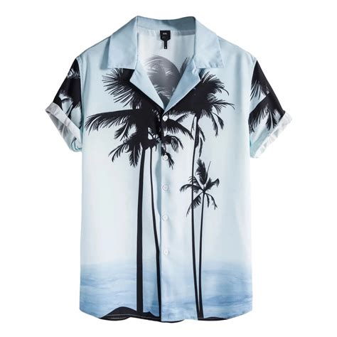 Camisa Hawaiana Con Estampado De Palmeras Para Hombre Camisa De Manga Corta Con Cuello Vuelto