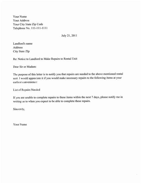 Tenant Letter To Landlord Example Document Template
