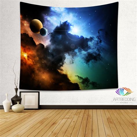 Galaxy Tapestry Multicolor Deep Space Nebula Wall Tapestry Planets In