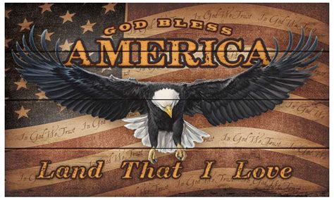 God Bless America American Flag And Bald Eagle Wood Sign