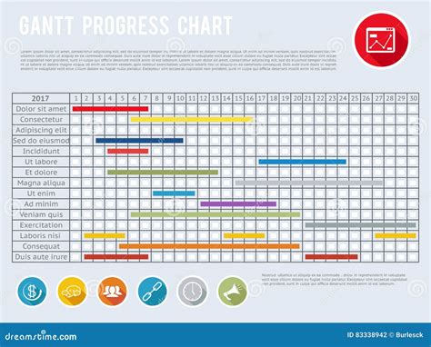 Project Schedule Chart Or Progress Planning Timeline Graph Stock Vector