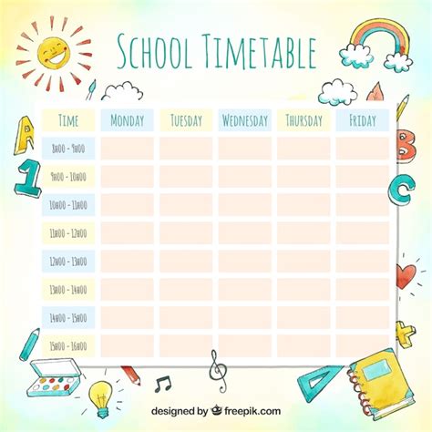 Free Vector Lovely Watercolor School Timetable Template