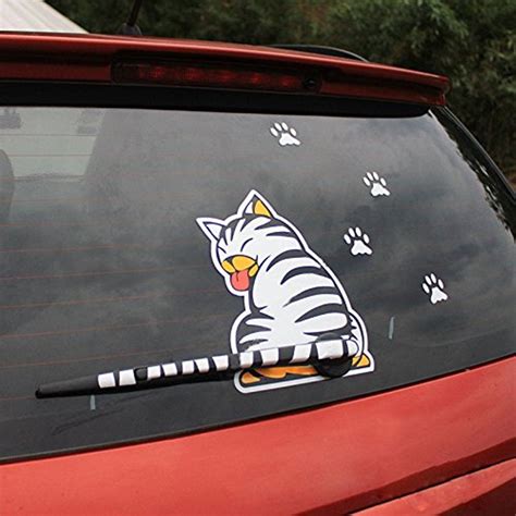 Cat Moving Tail Stickers Reflective Car Rear Window Wiper Decals White
