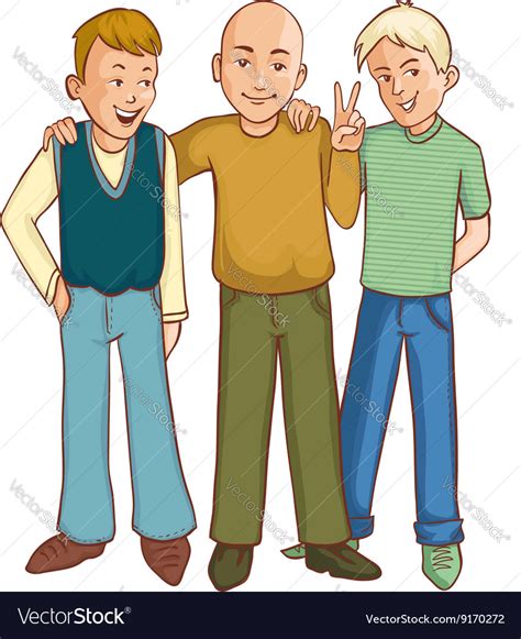 Three Cartoon Friends Supporting Each Other Vector Image