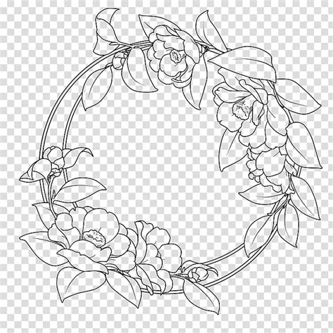 Free Download Flower Camellia Round Border Artwork Black And White