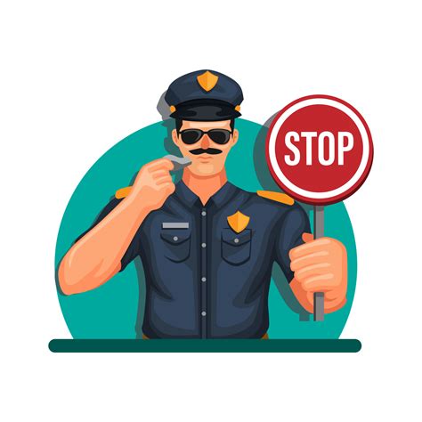 Police Man Gesture And Holding Stop Sign Avatar Character Mascot