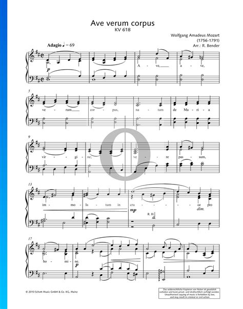 Ave Verum Corpus Kv 618 Noten Klavier Gesang Von Wolfgang Amadeus
