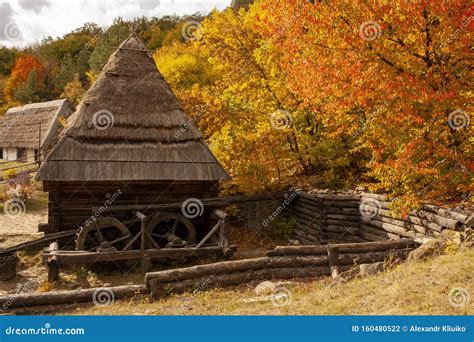 Beautiful Old Stone Mill In The Autumn Season Autumn Landscape Stock