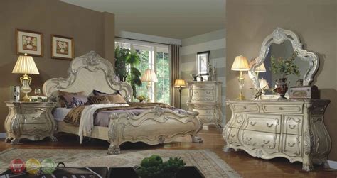 Traditional Antique White Victorian King Mansion Bed 4pc Bedroom Set Mar Traditional Bedroom