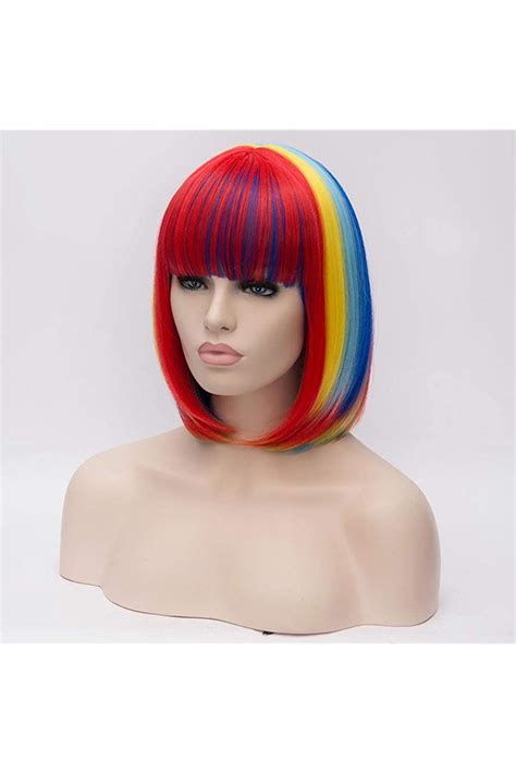 Rainbow Wig Untangle Wigs Bob Cosplay Street Party Casual Hair