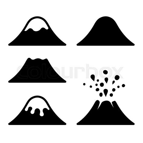Volcano Icons Set On White Background Vector Illustration Stock