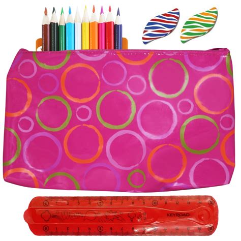 16pce Back To School Stationery Kit Pink Red Kids Bundle Pencils