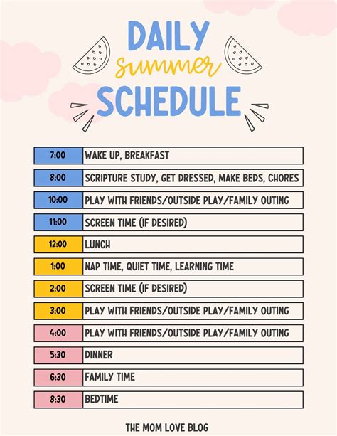 Summer Schedule For Kids Template Tips Free Printable The Mom