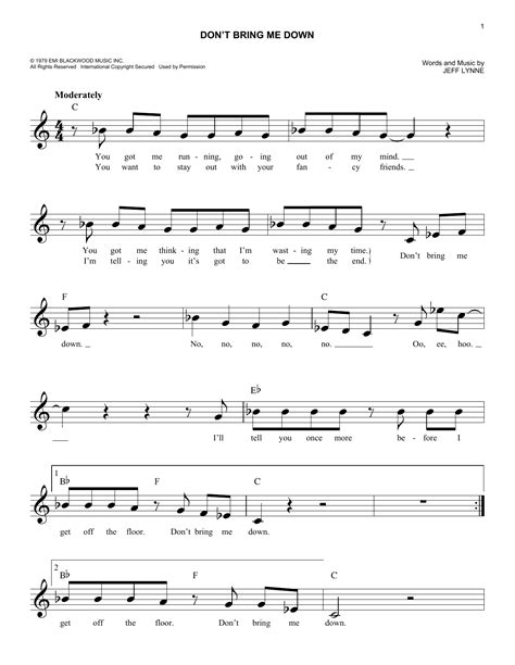 Electric Light Orchestra Dont Bring Me Down Sheet Music