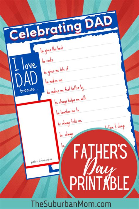 Free Fathers Day Kids Printable I Love My Dad Because