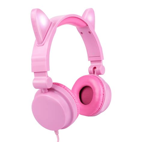 Cat Ear Headphones Cute Foldable Dynamic Circle Wired Headset With Led