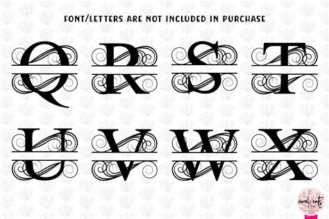Calligraphic Swirl Split Monogram Alphabets A To Z Eps Svg Dxf 
