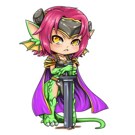 1girl Armor Breasts Cape Chibi Claws Cleavage Dragon Girl Dragon Tail