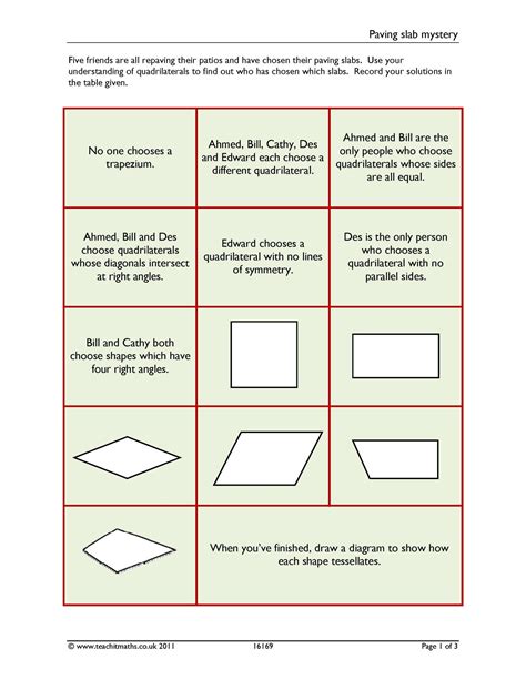 Paving Slab Mystery ¦ Properties Of Quadrilaterals ¦ Geometry And Measure ¦ Ks3 Maths ¦ Teachit