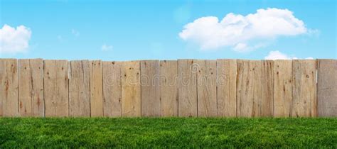 Wooden Garden Fence With Spring Grass At Backyard Stock Image Image