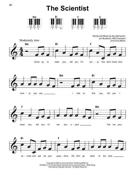 The Scientist Sheet Music Coldplay Super Easy Piano