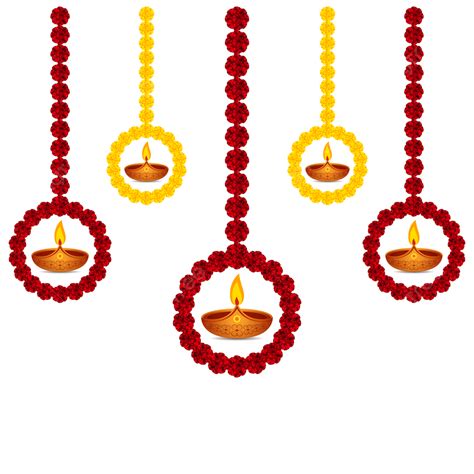 Happy Diwali Decorative Flowers Hanging With Diya Vector Design Diwali