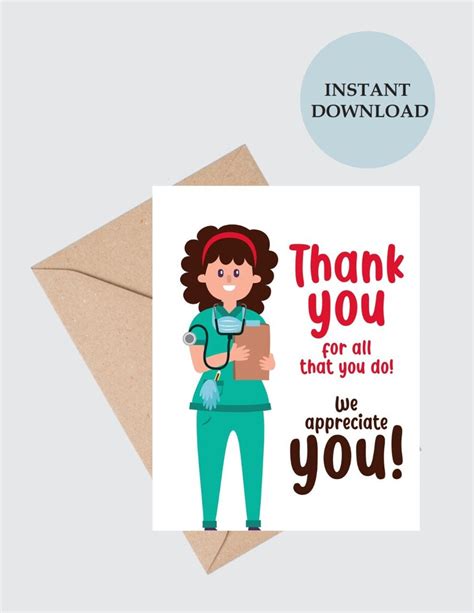 Thank You Card Nurse Nurse Card Printable Nurse Card Etsy