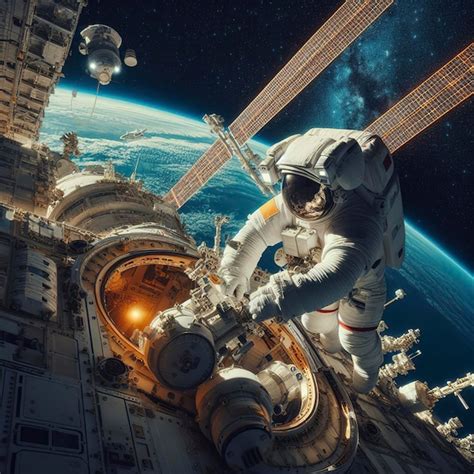 Premium Ai Image Astronaut Spaceman Do Spacewalk While Working For