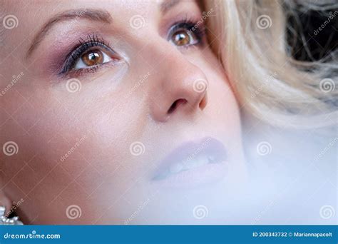 Glamorous Woman With Brown Eye Looking Up Stock Photo Image Of Lady