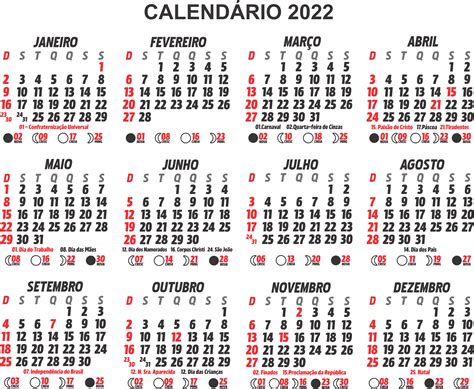 Calendário 2022 Com Feriados Para Imprimir Calendario Lunare
