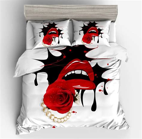 buy sexy mouths duvet cover sets vivid red white black kissing twin full queen