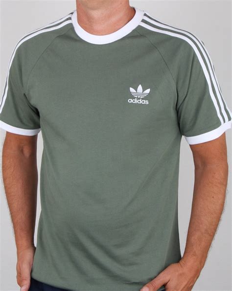 Adidas Originals 3 Stripes T Shirt Trace Green Mens Tee Cottoncrew
