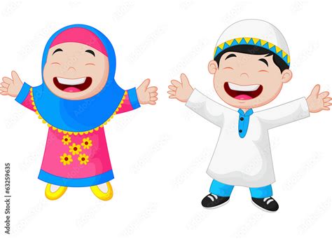 Happy Muslim Kid Cartoon Stock Vector Adobe Stock