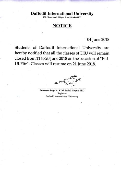 Notice On Vacation Of Eid Ul Fitr 2018 For Studentspdf Docdroid